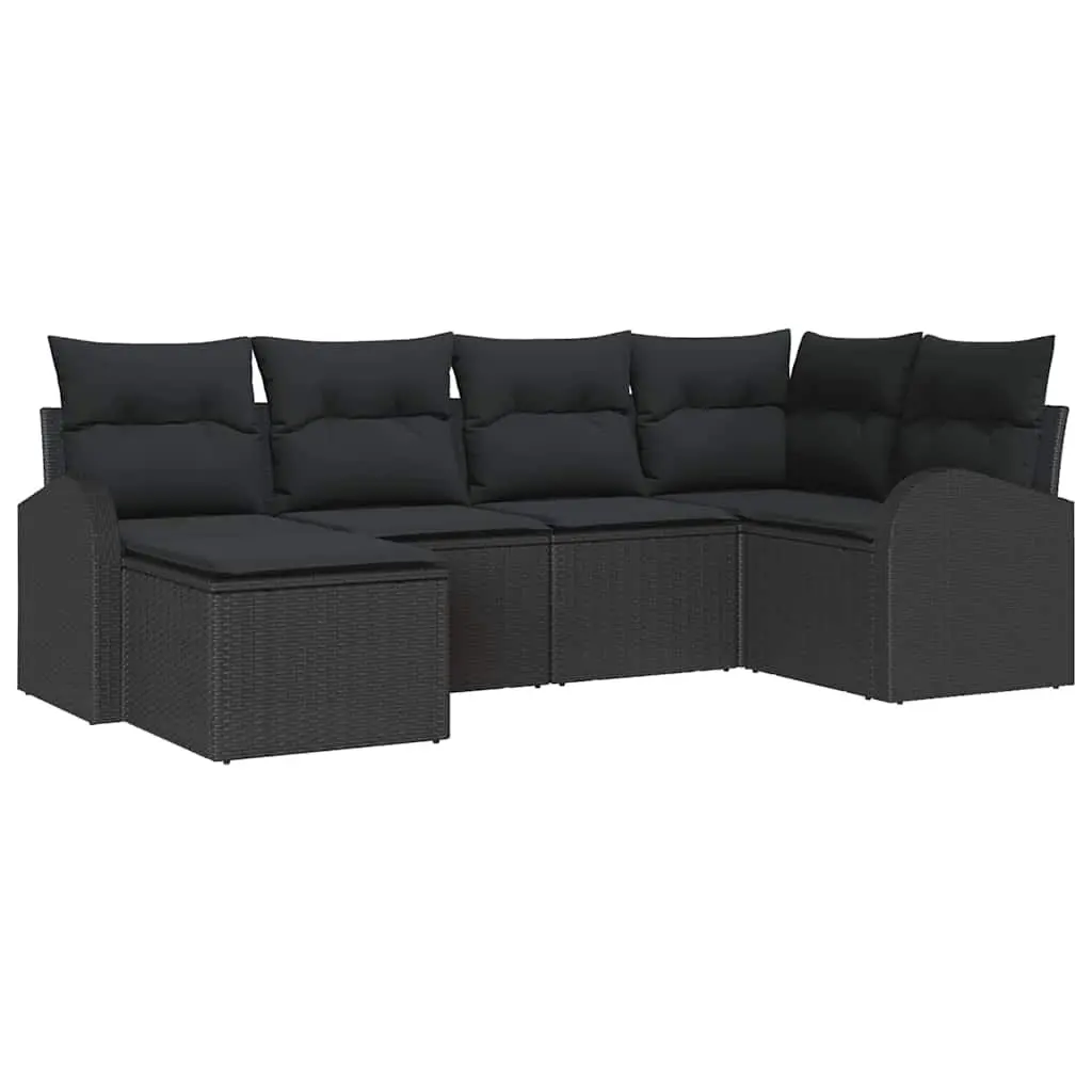 Modular Outdoor Sofa Set Black 6 Piece Poly Rattan with Storage