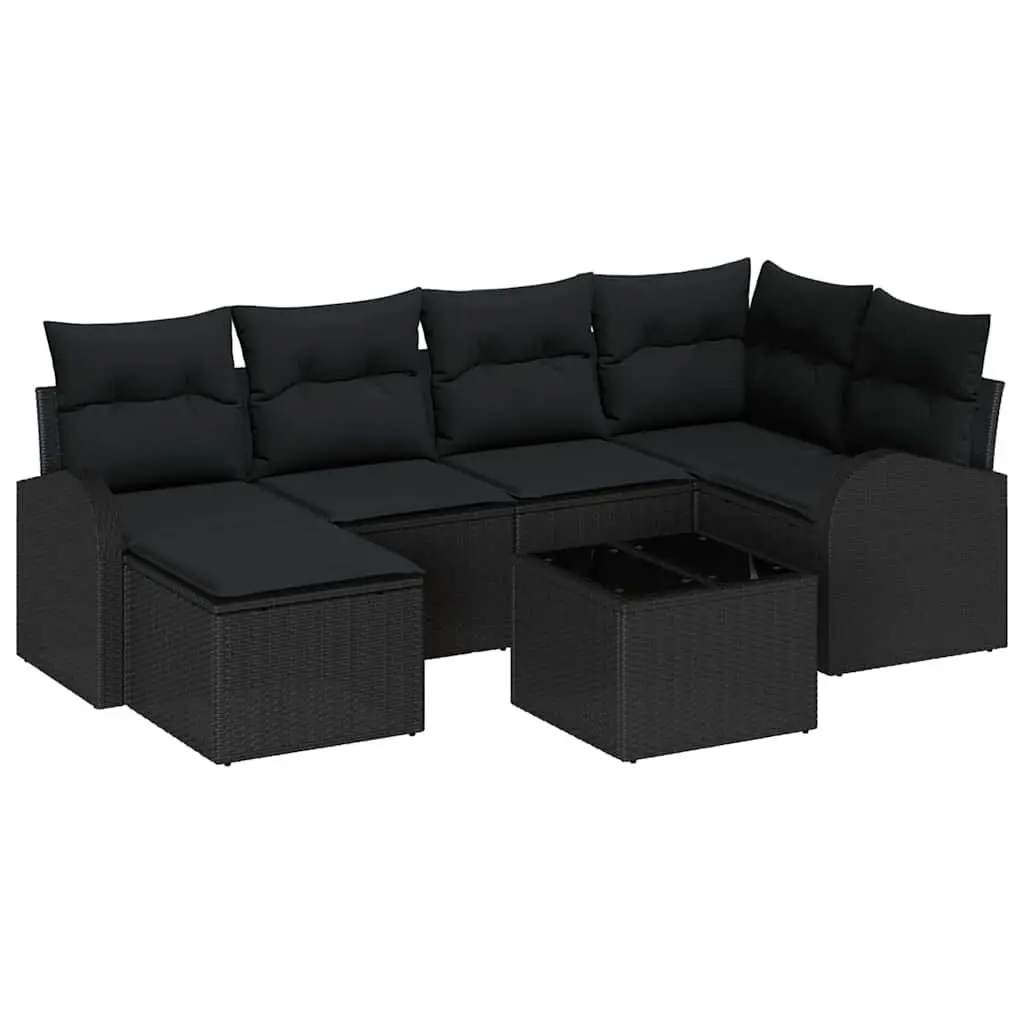 Outdoor Sofa Set Black 7 Piece Modular Poly Rattan with Storage Cushions