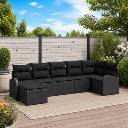 Outdoor Sofa Set 7pcs Modular Garden Furniture Black Poly Rattan with Storage