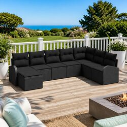 Outdoor Garden Sofa Set 8pcs Modular Sectional with Storage Black Poly Rattan