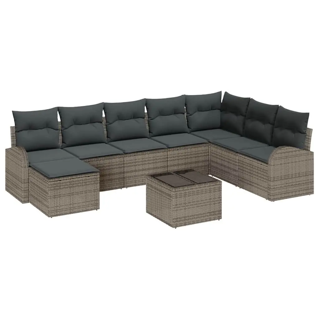 Modular Outdoor Garden Sofa Set Grey 9 Piece Poly Rattan Sectional with Storage