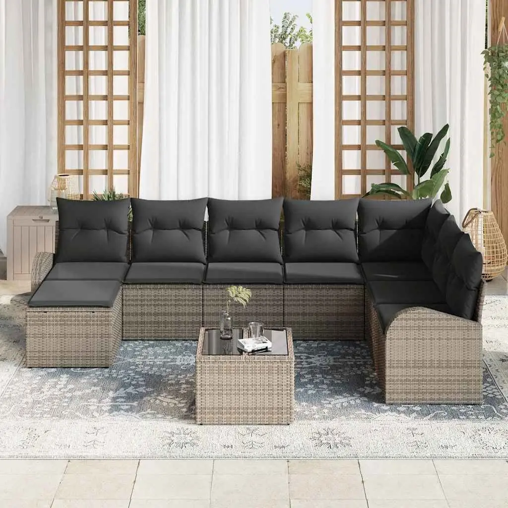 Modular Outdoor Garden Sofa Set Grey 9 Piece Poly Rattan Sectional with Storage