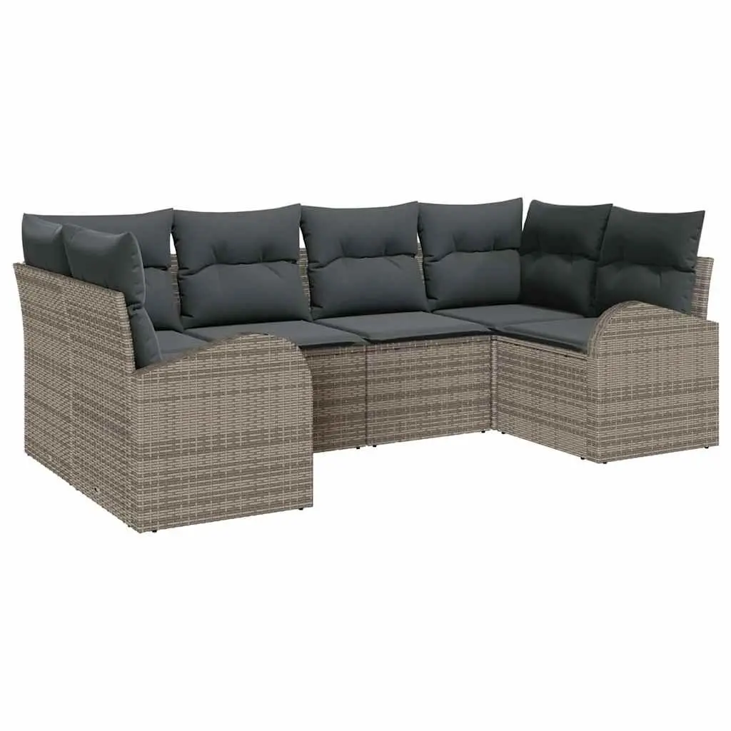 Garden Sofa Set Grey 6 Pieces Poly Rattan Cushions