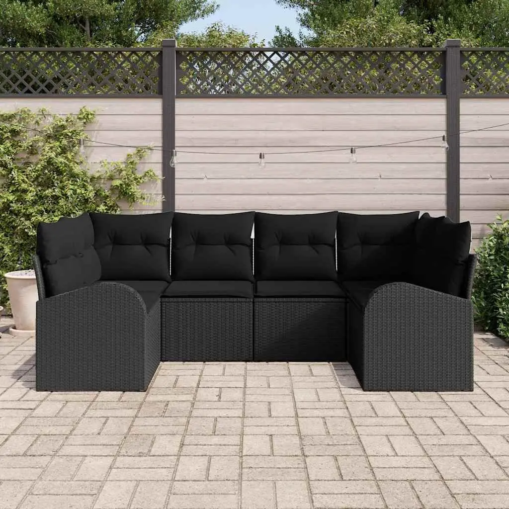 Garden Sofa Set Black 6 Pieces Poly Rattan Outdoor Furniture Patio Lounge