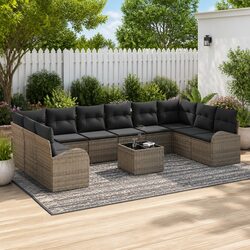 Outdoor Garden Sofa Set 11 Piece Light Grey Poly Rattan Patio Seating Modular
