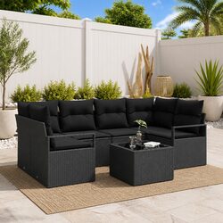 7-Piece Black Outdoor Garden Sofa Set - Compact and Stylish