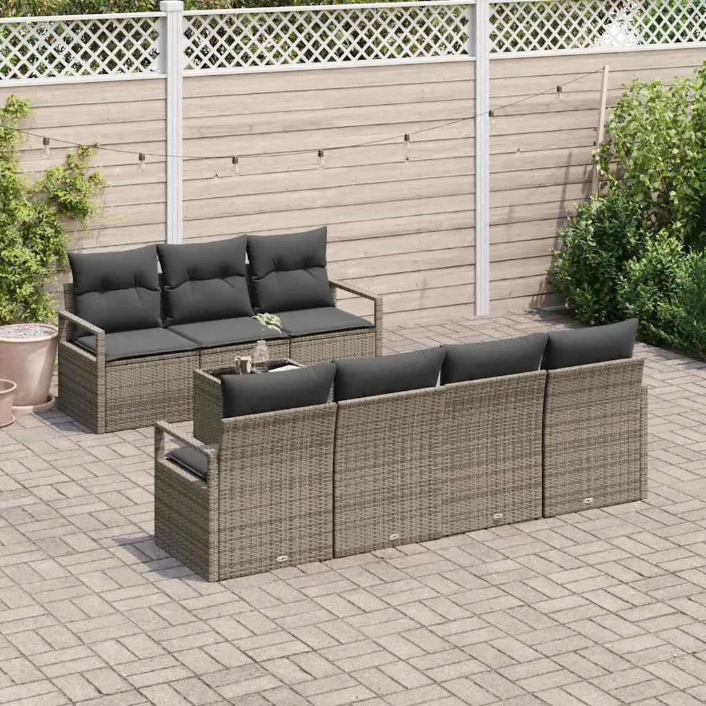 Modular Garden Sofa Set Grey 8 Piece Poly Rattan Outdoor Furniture Lounge Seating