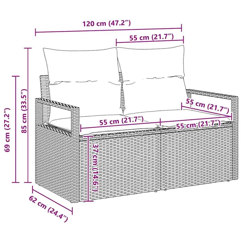 Modular Garden Sofa Set Grey 9 Pieces Poly Rattan Outdoor Patio Seating with Glass Table