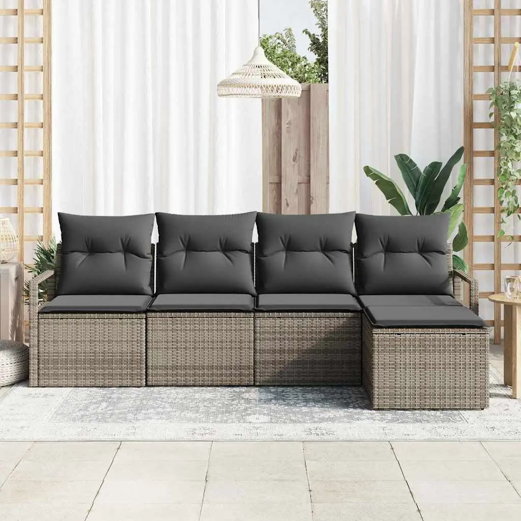 Outdoor Sofa Set Grey 5 Piece Poly Rattan Modular Lounge with Storage