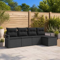 Outdoor Sofa Set 5 Piece Modular Garden Seating Black Poly Rattan with Storage