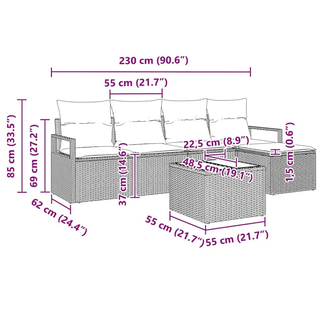 Outdoor Sofa Set Black 6 Piece Modular with Storage