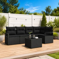 Compact 6-Piece Modular Black Sofa Set for Outdoors