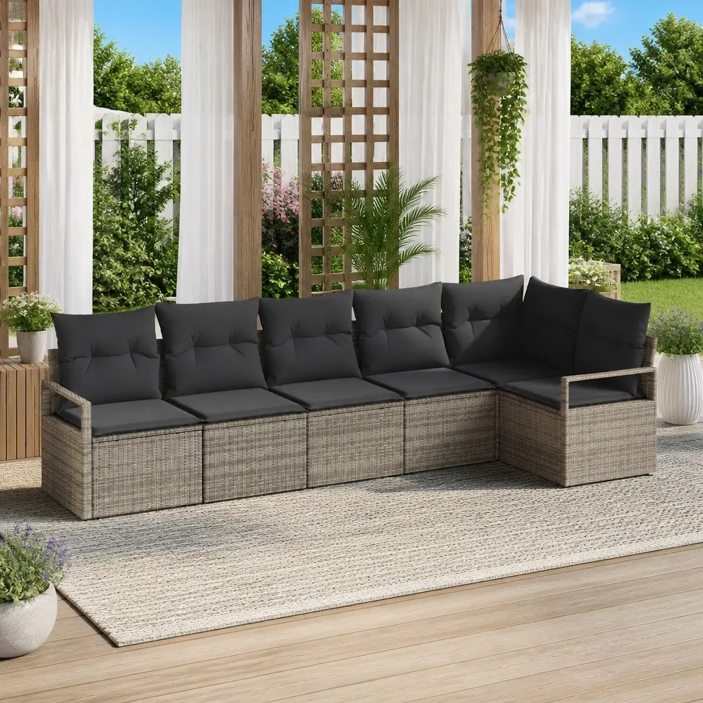 Outdoor Garden Sofa Set Grey 6 Piece Modular Seating with Cushions