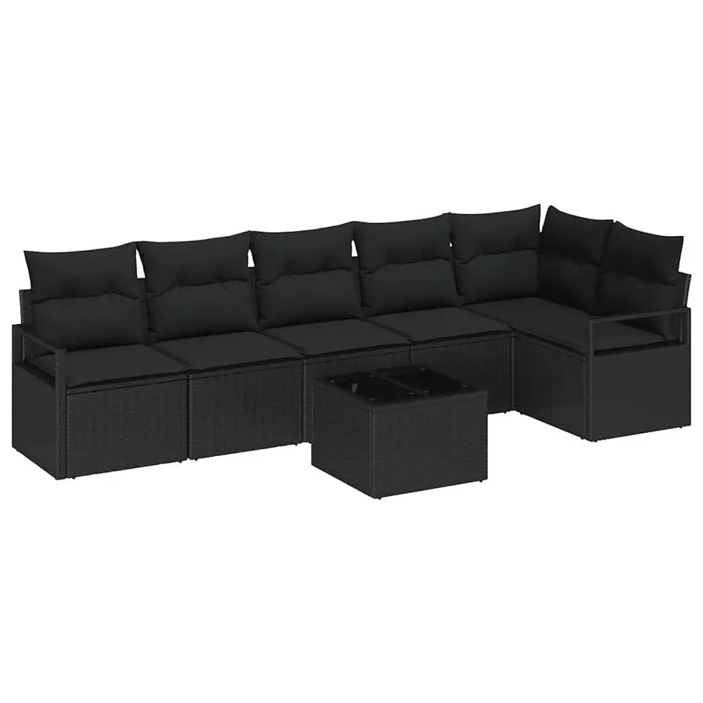 Outdoor Garden Sofa Set Black 7 Piece Modular Poly Rattan Seating