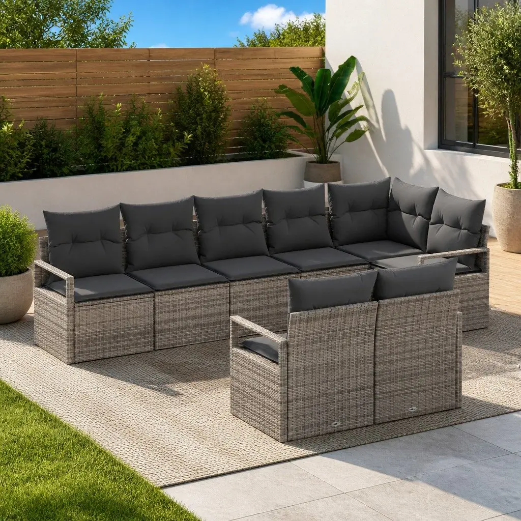 Garden Sofa Set Grey 8 Piece Modular Outdoor Seating Poly Rattan