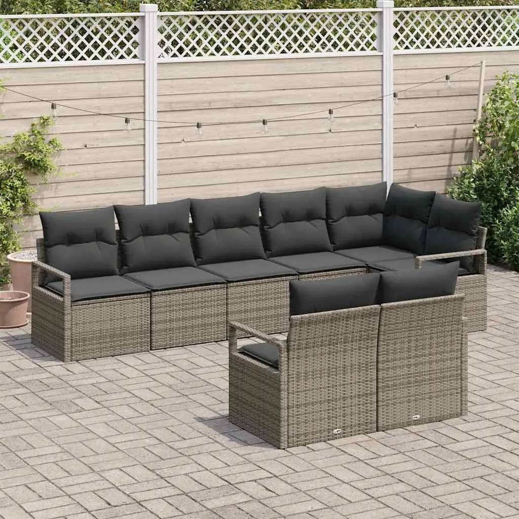 Garden Sofa Set Grey 8 Piece Modular Outdoor Seating Poly Rattan