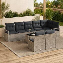 Garden Sofa Set 9 Piece Outdoor Seating Poly Rattan Modular Light Grey Cushion