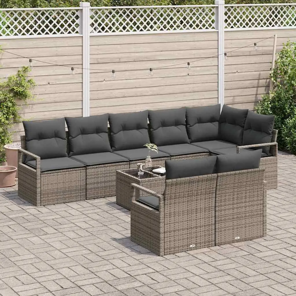 Garden Sofa Set Light Grey 9 Piece Modular Poly Rattan Outdoor Seating