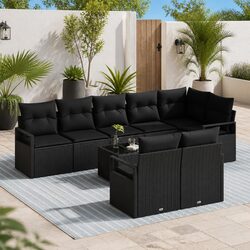 Concise 9-Piece Outdoor Sofa Set in Black Rattan