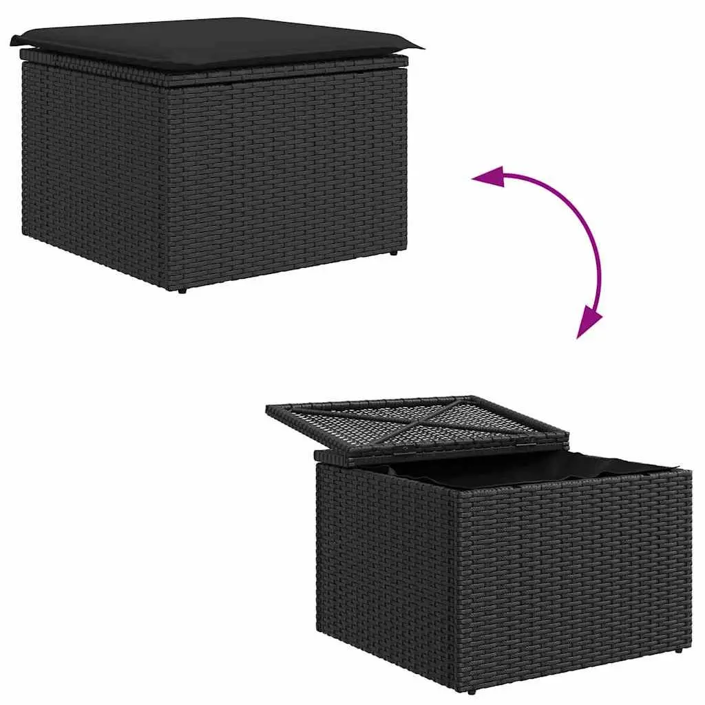 Outdoor Sofa Set Black 7 Piece Modular Garden Furniture with Woven Texture and Hidden Storage