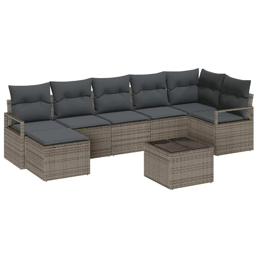 Outdoor Sofa Set Light Grey 8 Pieces Modular Poly Rattan Garden Seating with Storage
