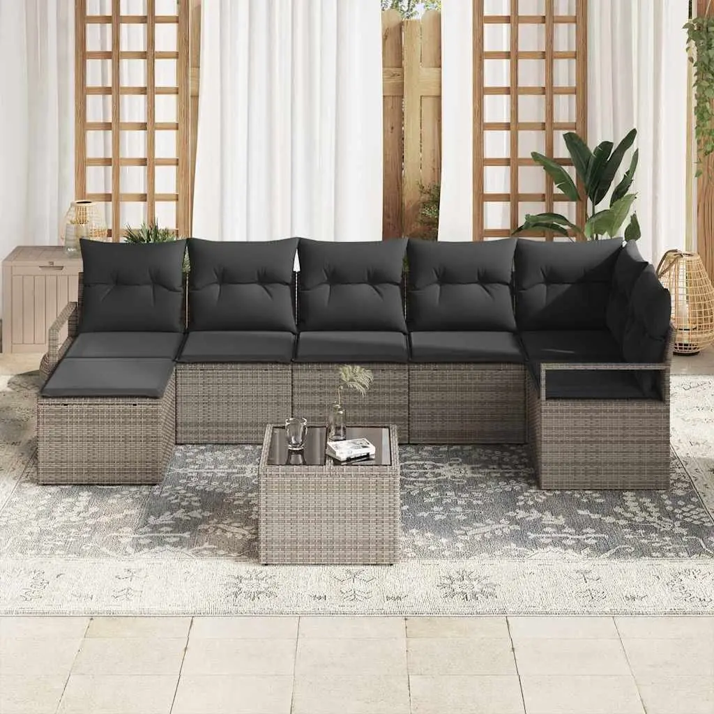 Outdoor Sofa Set Light Grey 8 Pieces Modular Poly Rattan Garden Seating with Storage