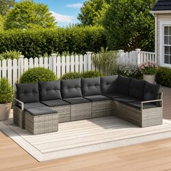 Outdoor Sofa Set 8 Pieces Grey Poly Rattan Modular Garden Seating with Storage