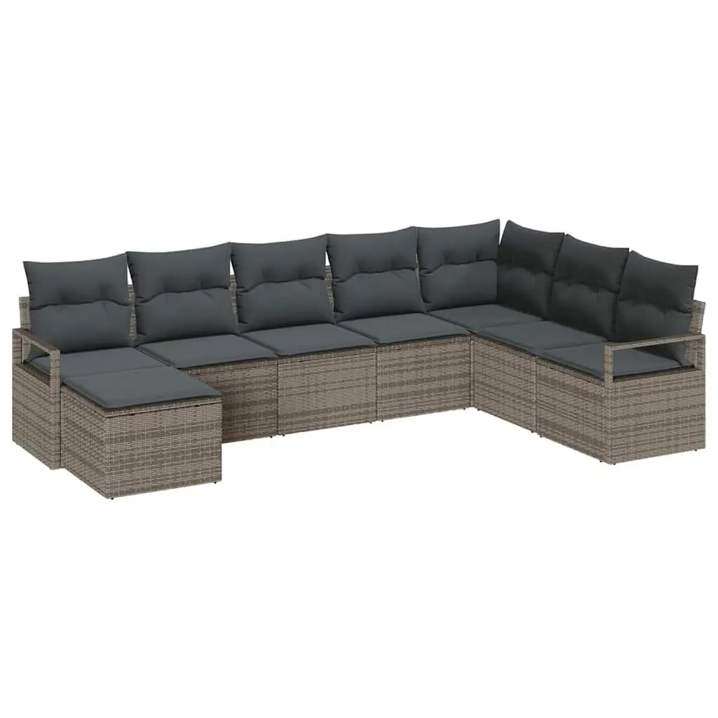 Outdoor Sofa Set 8 Pieces Grey Poly Rattan Modular Garden Seating with Storage