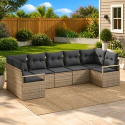 Effortless Outdoor Comfort: 7-Piece Grey Sofa Set