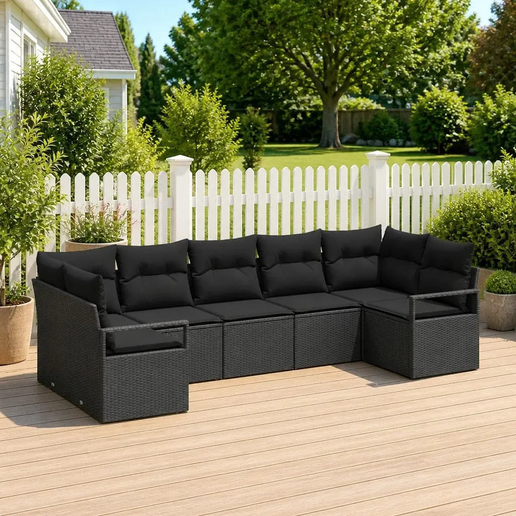7 Piece Outdoor Garden Sofa Set Black Modular Patio Furniture Poly Rattan