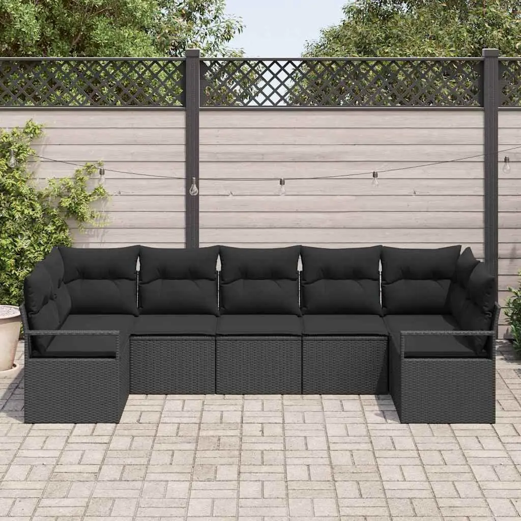 7 Piece Outdoor Garden Sofa Set Black Modular Patio Furniture Poly Rattan