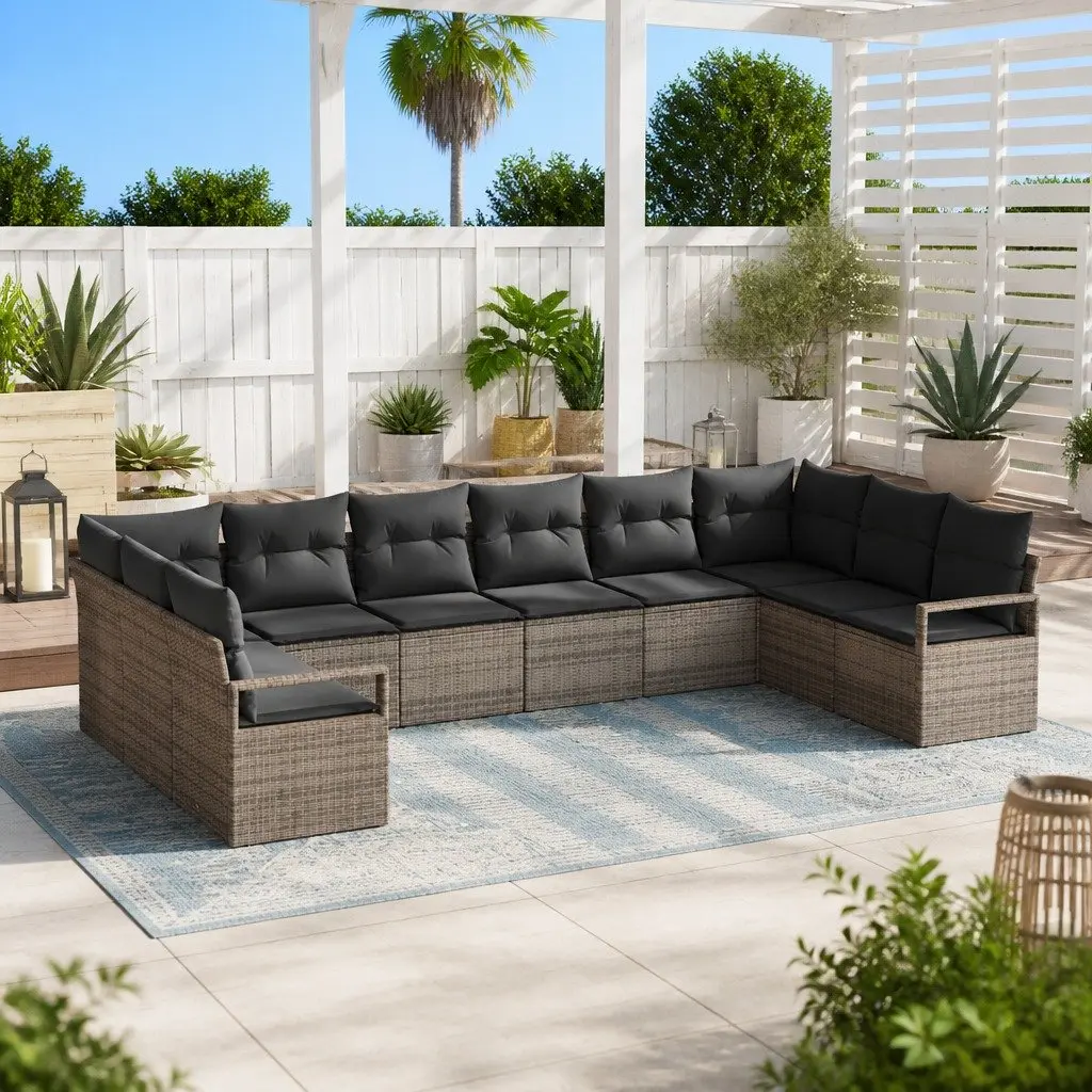 Garden Sofa Set Grey 10 Piece Outdoor Sectional Seating Modular Poly Rattan