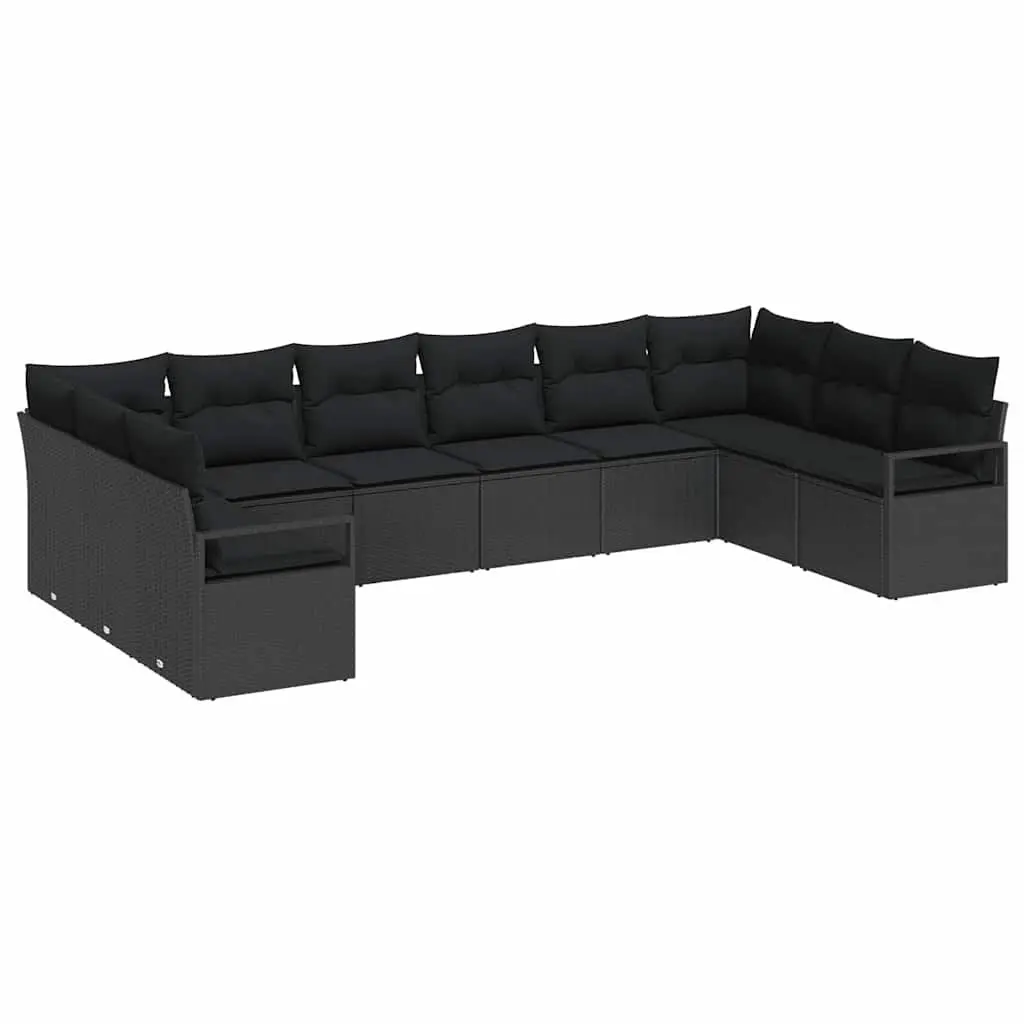 Outdoor Garden Sofa Set Black 10 Piece Modular Poly Rattan Weather Resistant