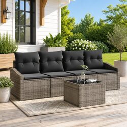 Compact and Stylish: 5-Piece Grey Rattan Sofa Set for Outdoors