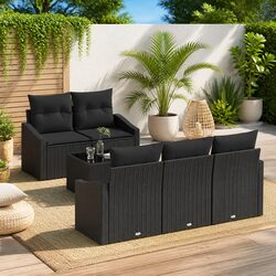 Compact 6 Piece Black Outdoor Sofa Set with Storage