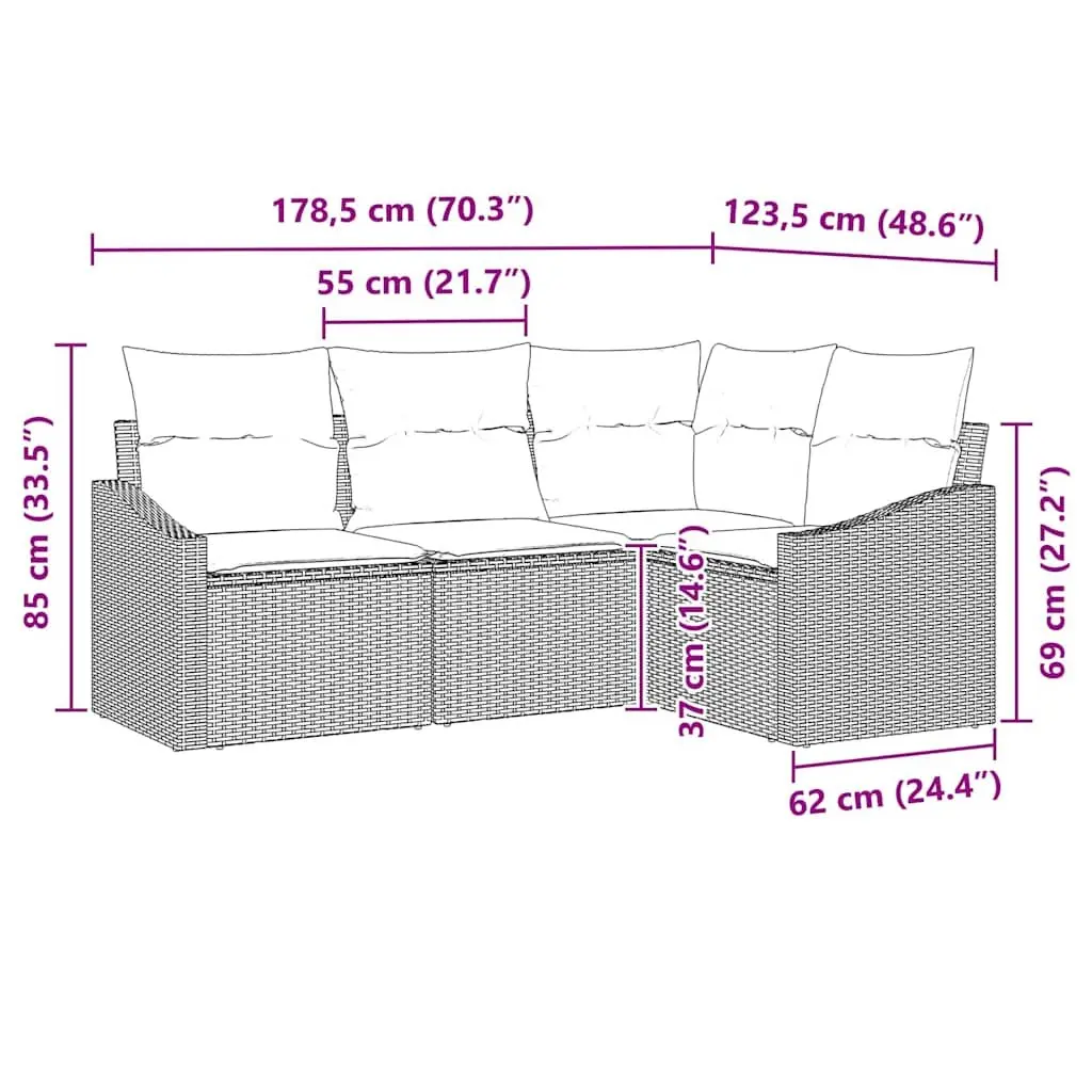 Outdoor Garden Sofa Set Grey 4 Piece Weather Resistant Poly Rattan Patio Seating