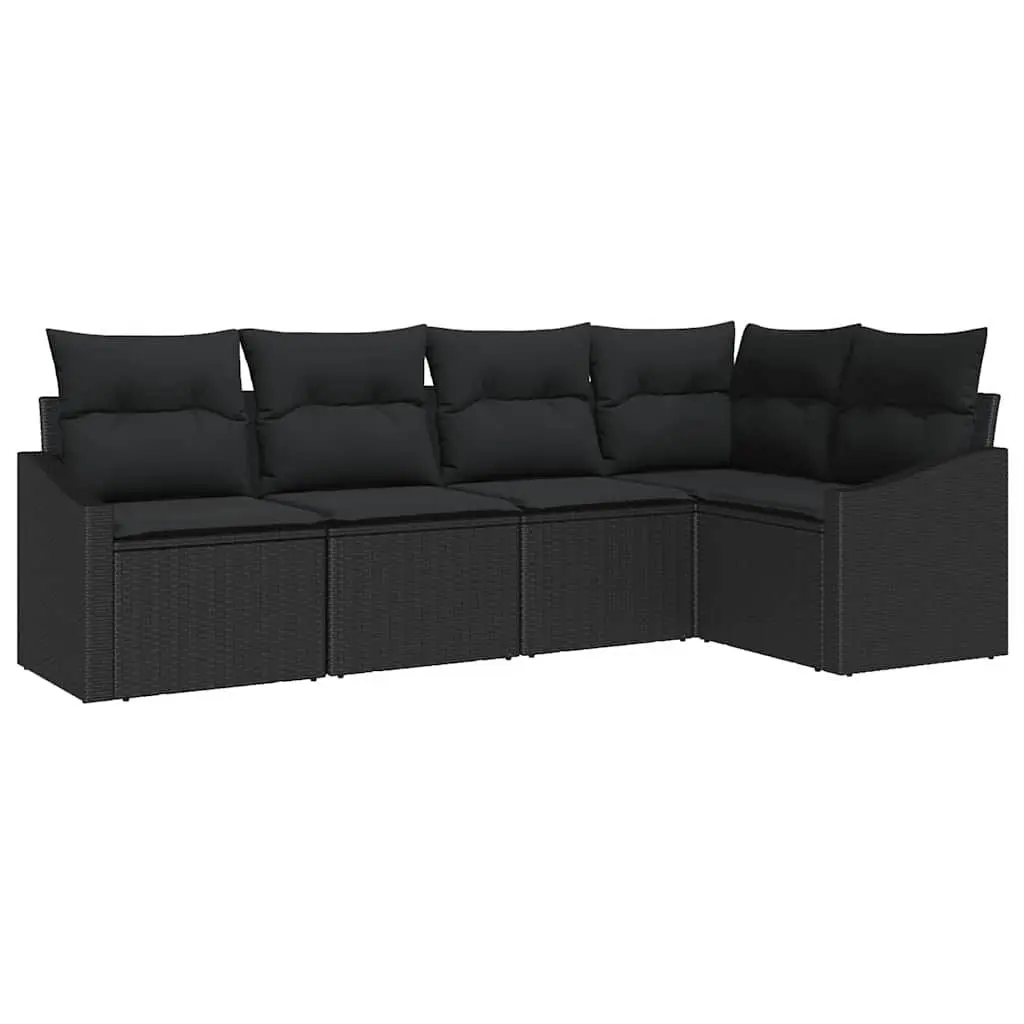 Outdoor Sofa Set 5 Pieces Black Poly Rattan Garden Furniture Lounge Seating