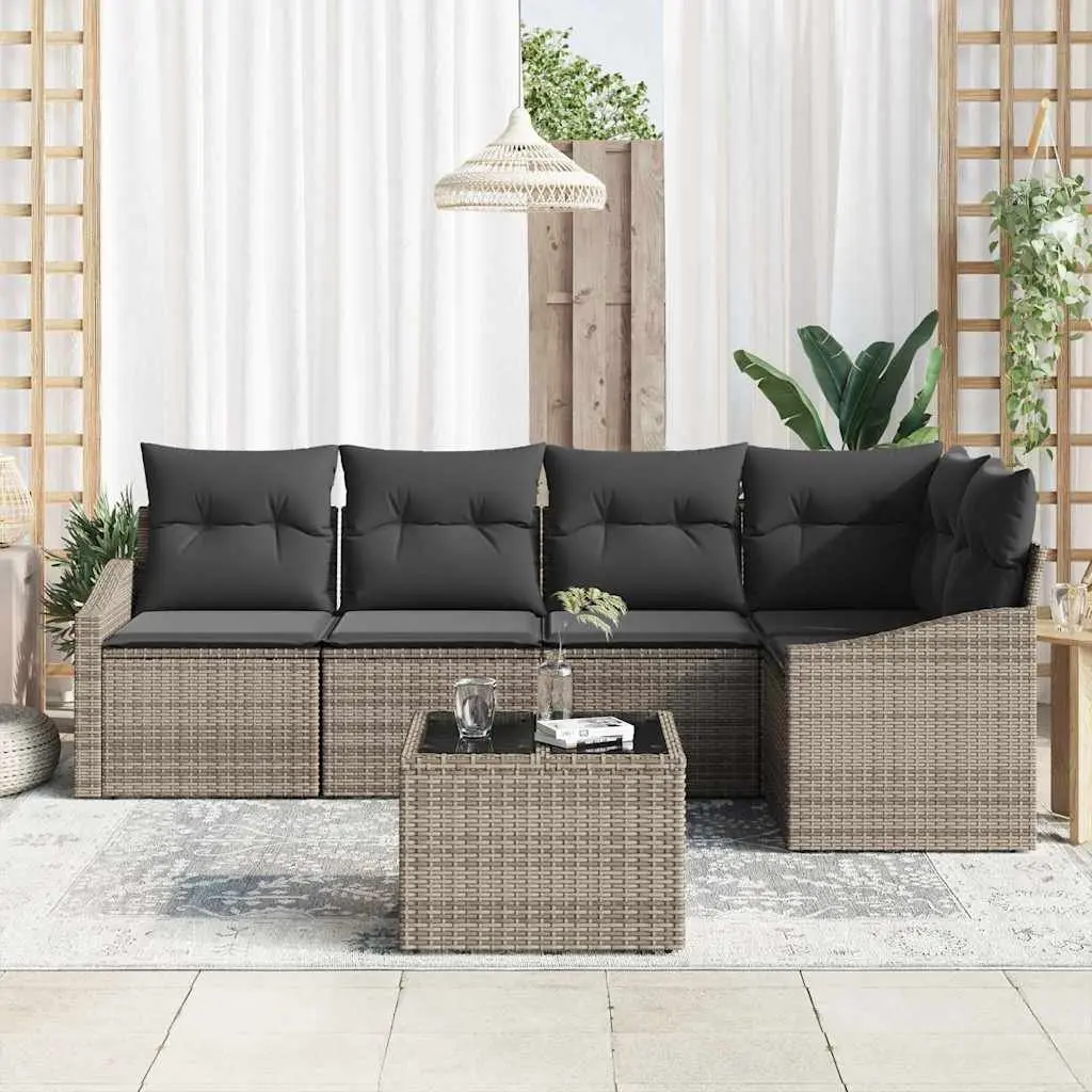Outdoor Garden Sofa Set Light Grey 6 Piece Modular Seating with Cushions