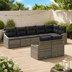 Outdoor Garden Sofa Set 8 Pieces Grey Poly Rattan Patio Seating Lounge Furniture