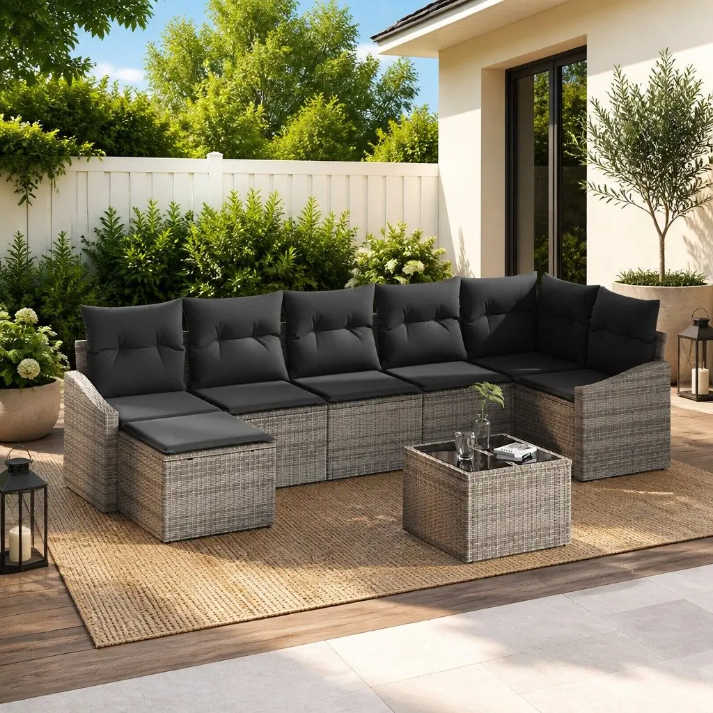 Outdoor Garden Sofa Set Light Grey 8 Piece Modular Poly Rattan Furniture