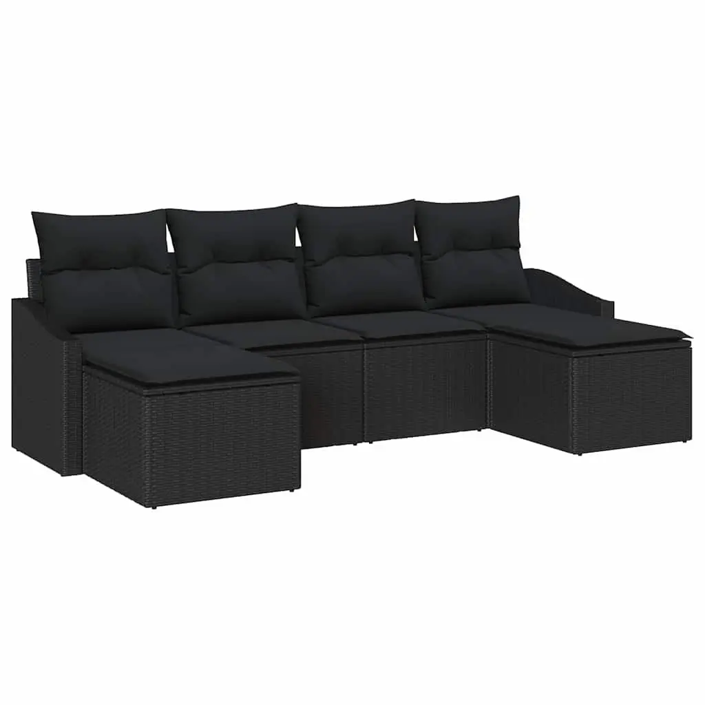 Garden Dining Set 6 pcs Black Poly Rattan Outdoor Table Chairs Patio Furniture