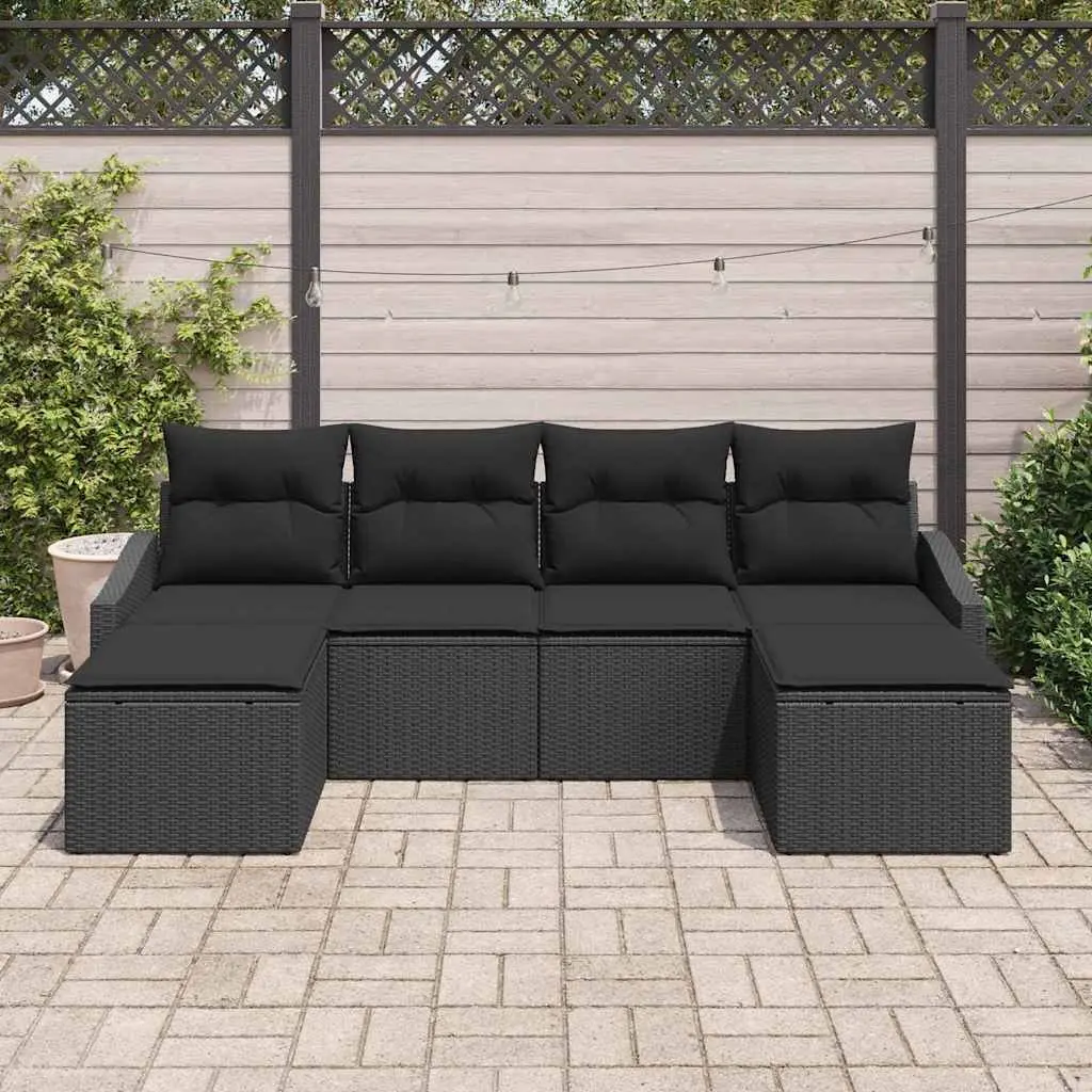 Garden Dining Set 6 pcs Black Poly Rattan Outdoor Table Chairs Patio Furniture