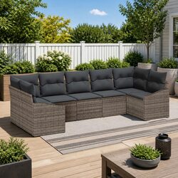 Concise Modular 7-Piece Grey Garden Sofa Set