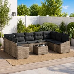 Garden Sofa Set Modular Outdoor Furniture Light Grey Poly Rattan with Storage