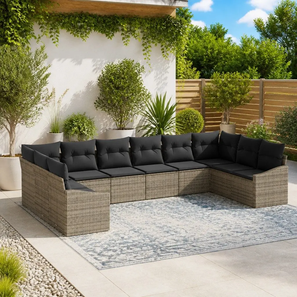Garden Sofa Set 10 Piece Modular Outdoor Furniture Grey Poly Rattan with Storage