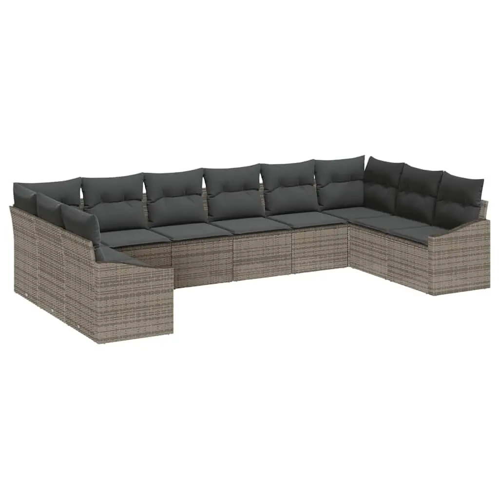 Garden Sofa Set 10 Piece Modular Outdoor Furniture Grey Poly Rattan with Storage