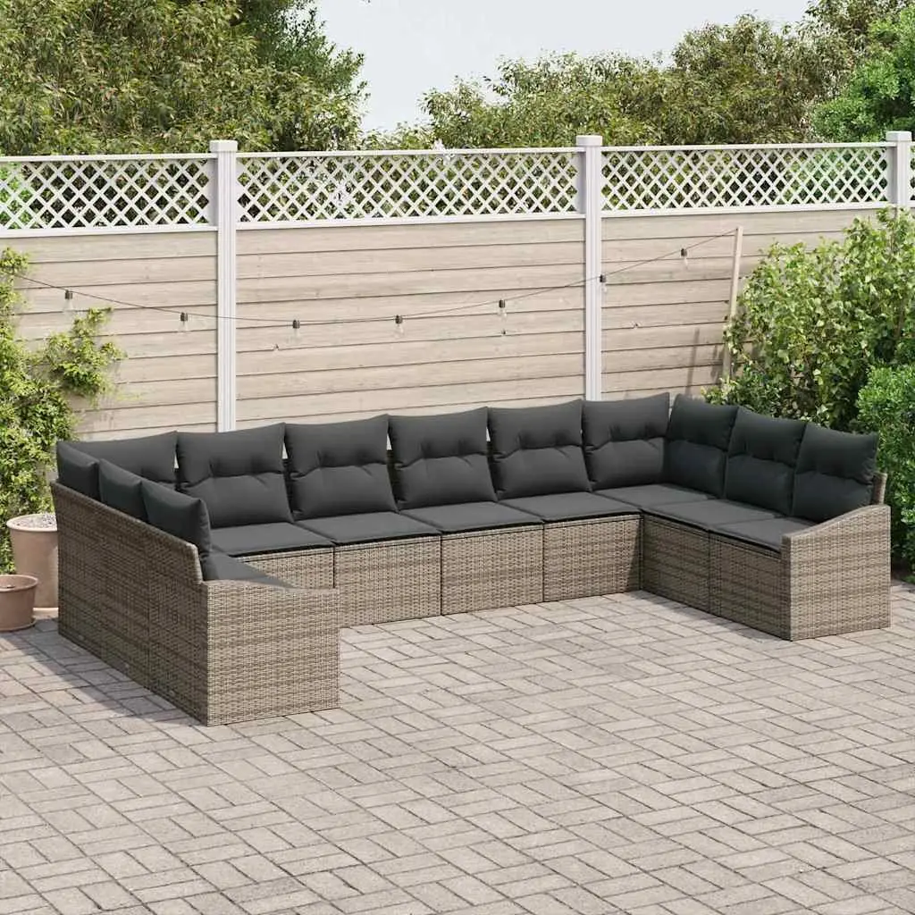 Garden Sofa Set 10 Piece Modular Outdoor Furniture Grey Poly Rattan with Storage