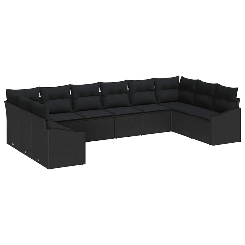 Garden Sofa Set 10-Piece Outdoor Modular Furniture with Storage Cushions Black