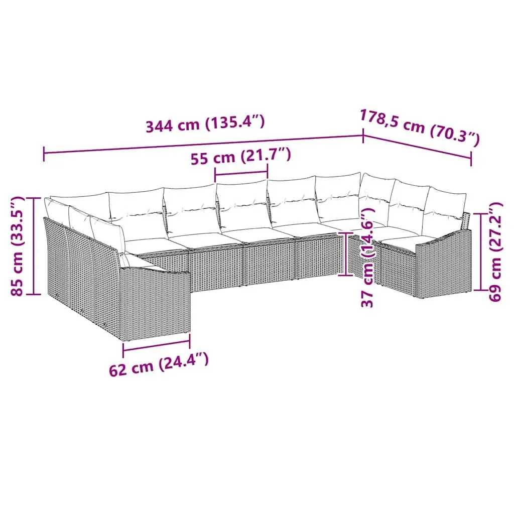 Garden Sofa Set 10-Piece Outdoor Modular Furniture with Storage Cushions Black