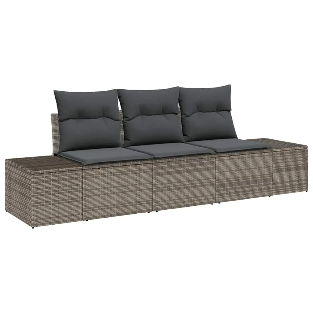 Outdoor Sofa Set 3 Pieces Garden Furniture with Storage Grey Poly Rattan Modular